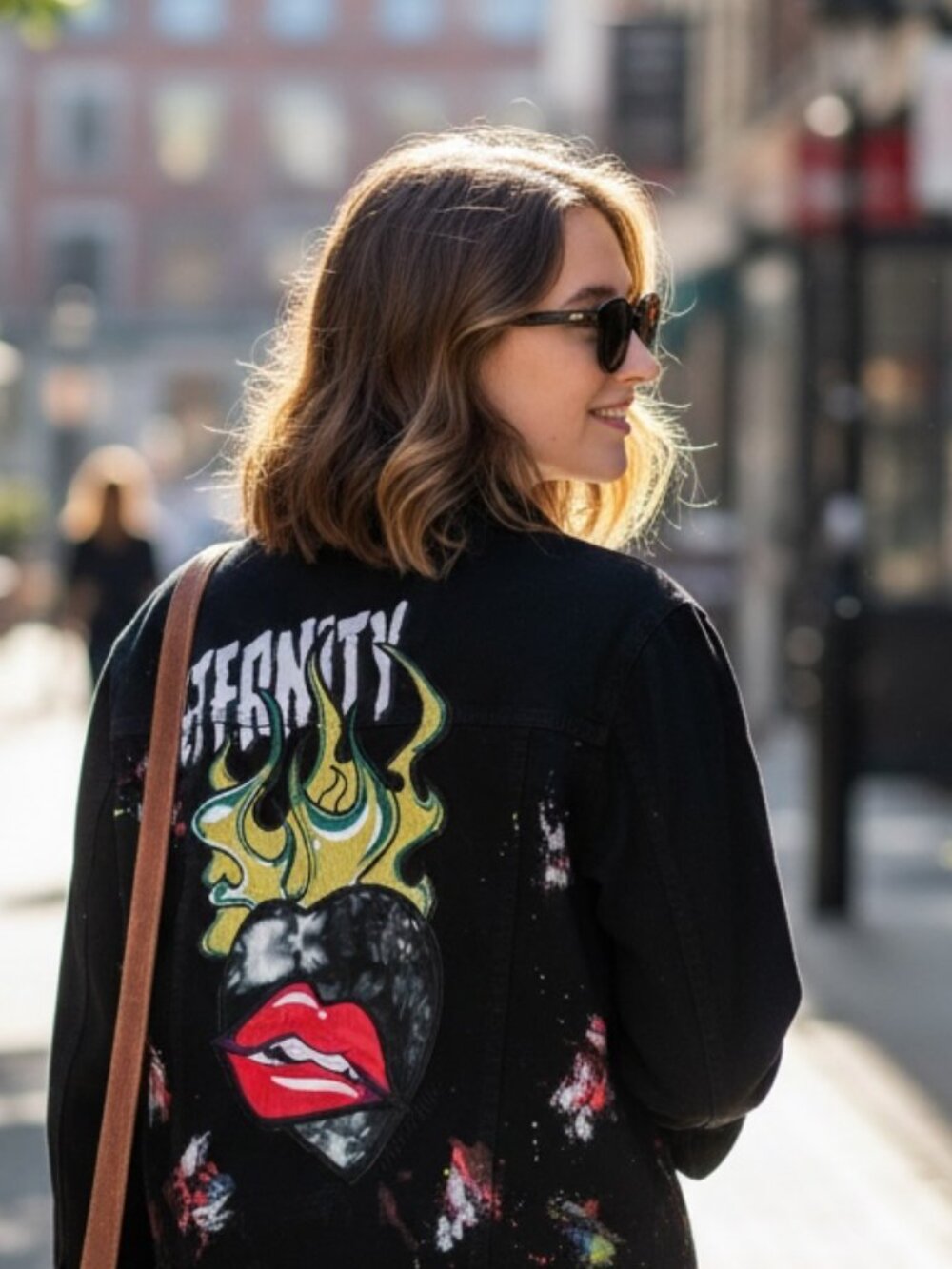 Cotton Edgy Black Denim Jacket, Kloud 9  with paint splatter & rhinestones